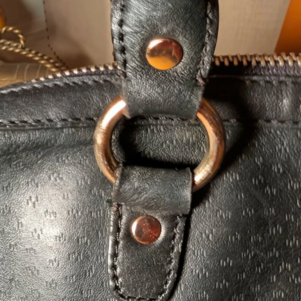 Jones New York Black Leather Satchel Bag Silver Chain Detail Y2K Medium
